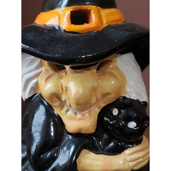 Halloween Witch Ceramic Candle Holder Vintage Black Cat Woolworth Tea Light Box - Picture 4 of 12